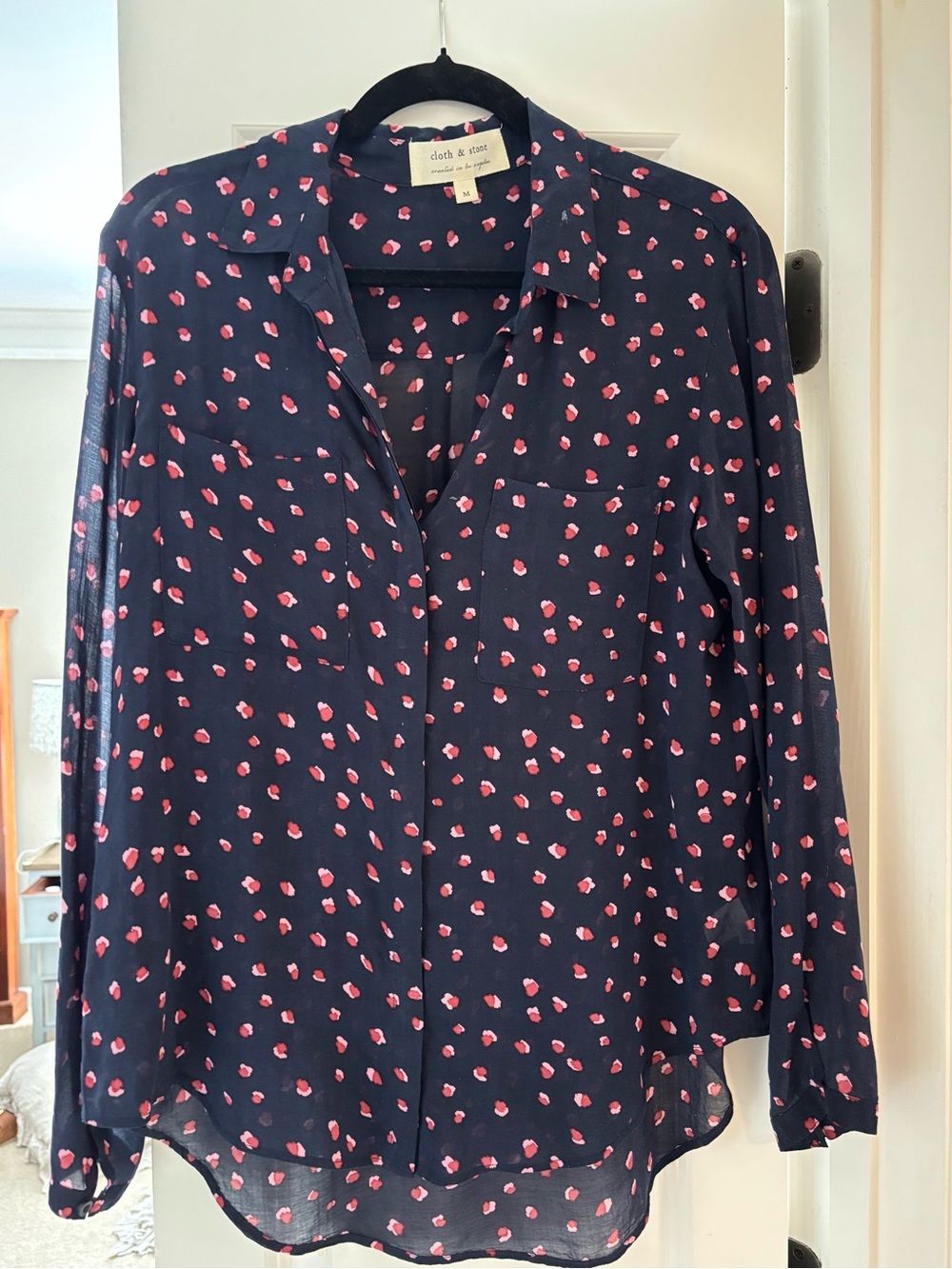 cloth & stone Navy Button-Front Shirt with Pink Spot Print evereve